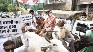 Photo of बढ़ती क़ीमतों के ख़िलाफ़ लखनऊ में बैलगाड़ी पर कांग्रेस का प्रदर्शन