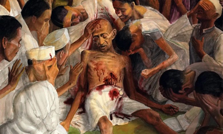 Painting the death of Mahatma Gandhi