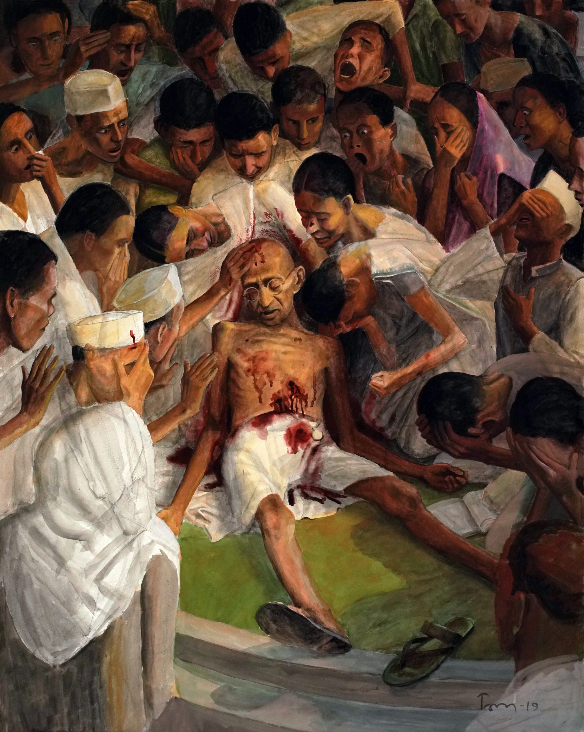 Painting the death of Mahatma Gandhi