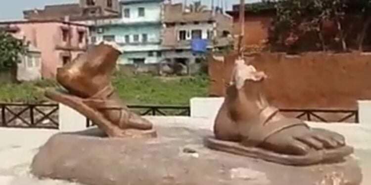 Broken feet of Mahatma Gandhi in Champaran