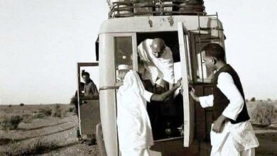 Photo of Mahatma Gandhi, Rev. Philip Lea, and CMS College