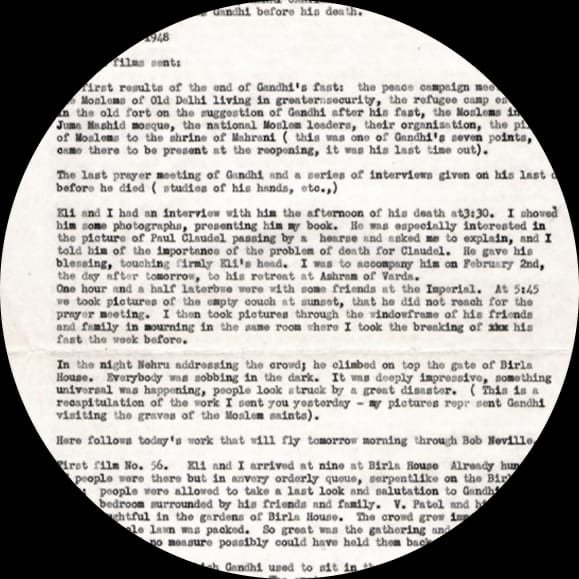 Despatch written by by French photographer Henri Cartier-Bresson